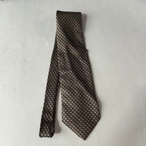 Stafford Executive Mens Silk Tie Bronze Gold Navy Geometric Grid Made in Italy